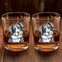 Gift For Father,Gift For Grandpa,Pet Lovers,Pet Mom,Pet Dad,Dog Lovers,Dog Mom,Dog Dad,Cat Lovers,Cat Mom,Cat Dad,Non-Eng,Photo - Pencil Sketch (Dark BG),Humorous - Custom Photo White Pencil Sketch Art Family Dog Cat Portrait - Personalized Whiskey Glass