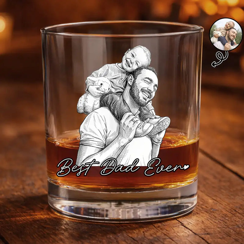 Gift For Father,Gift For Grandpa,Pet Lovers,Pet Mom,Pet Dad,Dog Lovers,Dog Mom,Dog Dad,Cat Lovers,Cat Mom,Cat Dad,Non-Eng,Photo - Pencil Sketch (Dark BG),Humorous - Custom Photo White Pencil Sketch Art Family Dog Cat Portrait - Personalized Whiskey Glass