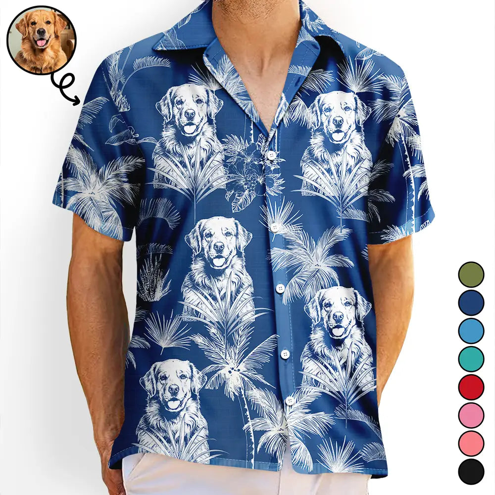 Custom Photo, Art Design, Summer, Pet Lovers, Playful, Photo - Pencil Sketch - Dark BG - Custom Photo White Pencil Sketch Art Toile De Jouy Pattern Family Pet - Personalized Hawaiian Shirt