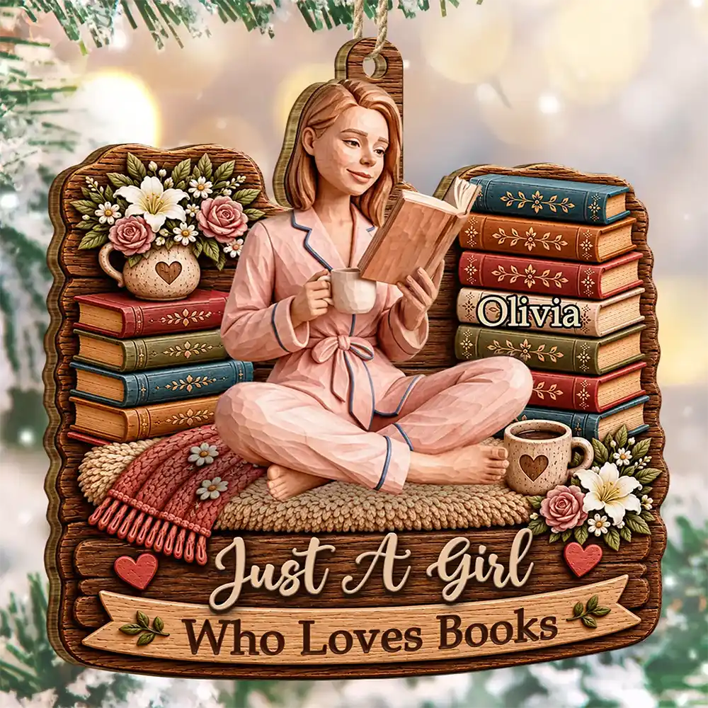Art Design, Confident, Christmas, Reading, Gift For Yourself, Gift For Women, Photo - Wooden Effect - Custom Photo Wood Sculpture Effect Just A Girl Who Loves Books Bookish Gifts For Book Lovers - Personalized Custom Shaped Wooden Ornament