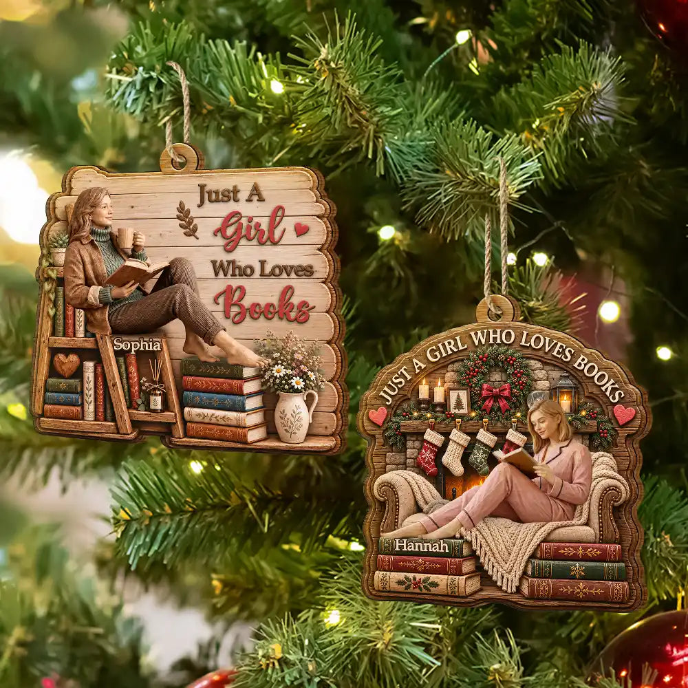 Art Design, Confident, Christmas, Reading, Gift For Yourself, Gift For Women, Photo - Wooden Effect - Custom Photo Wood Sculpture Effect Just A Girl Who Loves Books Bookish Gifts For Book Lovers - Personalized Custom Shaped Wooden Ornament