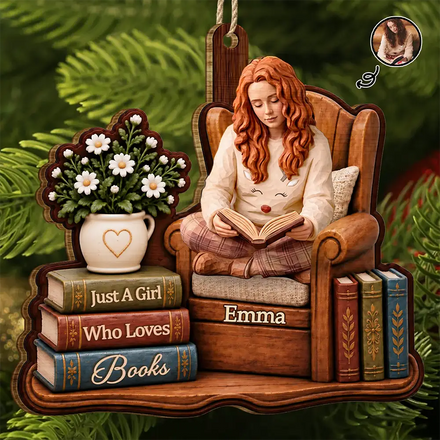 Custom Photo Wood Sculpture Effect Just A Girl Who Loves Books Bookish Gifts For Book Lovers - Personalized Custom Shaped Wooden Ornament