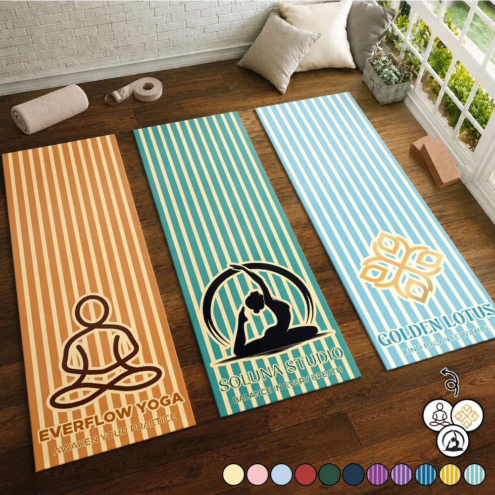 Custom Photo Yoga Studio Logo With Striped Pattern - Personalized Yoga Mat