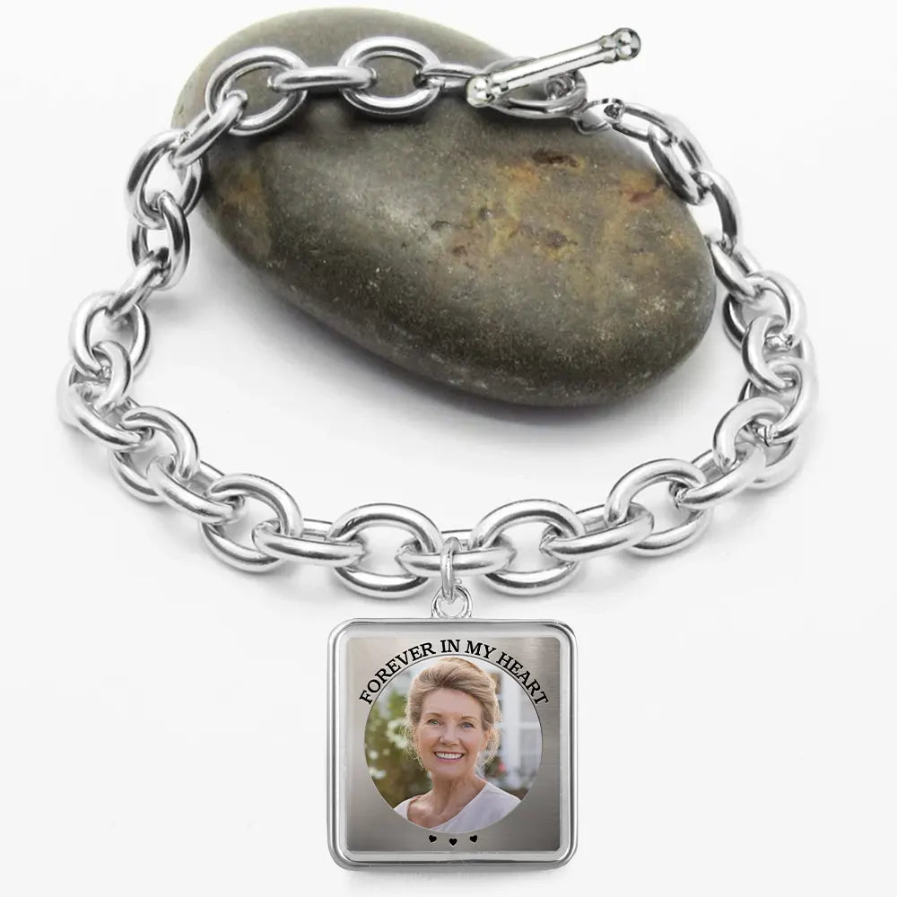 Memorial,Gift For Father,Gift For Yourself,Parents,Gift For Mother,Gift For Grandparents,Gift For Sibling - Custom Photo You Never Walk Alone Memorial - Personalized Charm Bracelet