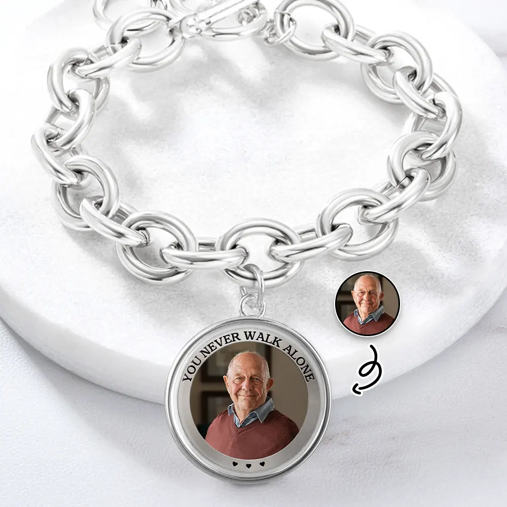 Custom Photo You Never Walk Alone Memorial - Personalized Charm Bracelet