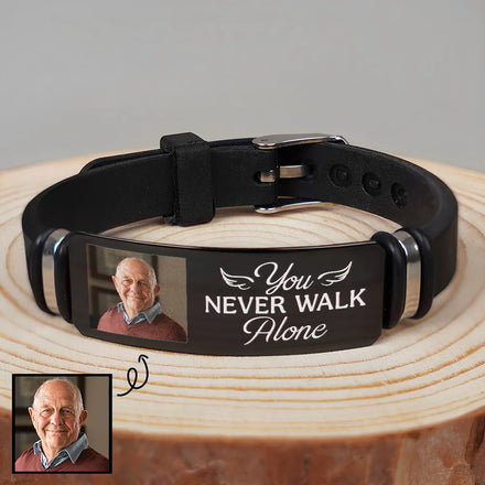 Custom Photo You Never Walk Alone Memorial - Personalized Wristband Bracelet