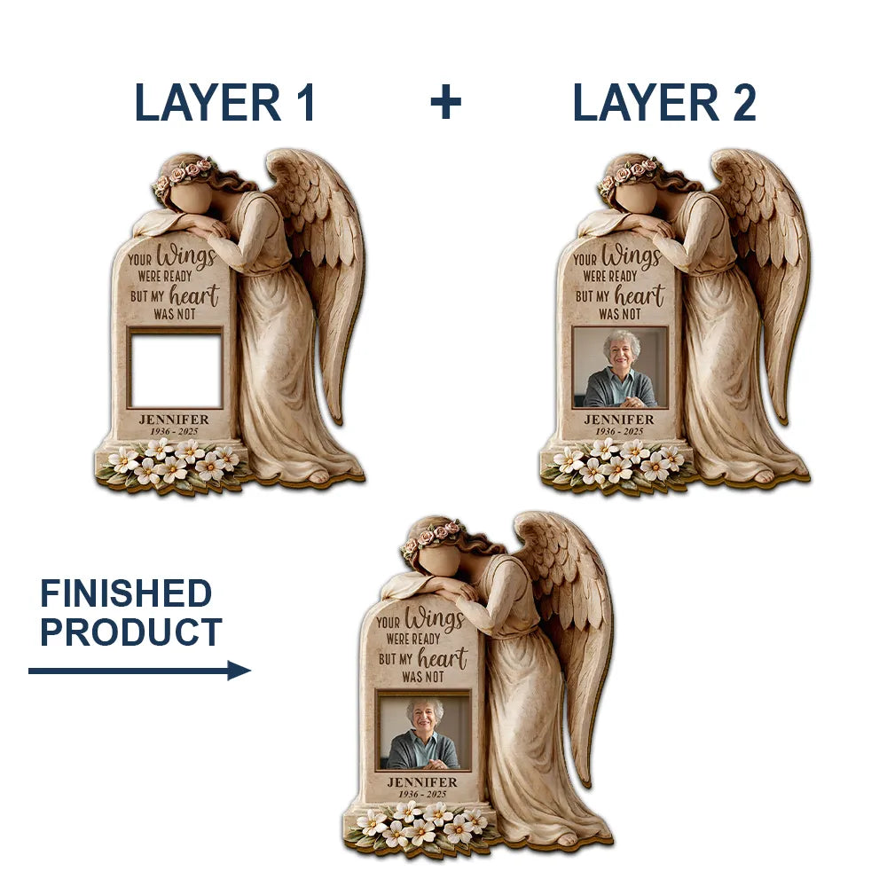 Memorial,Family,Parents,Gift For Grandparents,Sad - Custom Photo Your Wings Were Ready But My Heart Was Not - Personalized Custom Shaped Car Visor Clip