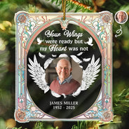 Family,Memorial,Gift For Grandparents,Parents,Sad,Christmas - Custom Photo Your Wings Were Ready My Heart Was Not - Personalized Custom Shaped Acrylic Ornament