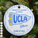 Christmas,Proud,Graduation,Gift For Yourself,Gift For Women,Warp Text - Custom School Name College Pennant Gift For College Student - Personalized Circle Ceramic Ornament