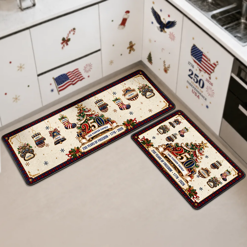 Sentimental,America 250th,Christmas,Family,Icon - Custom Family Name 250 Years Of Freedom Christmas - Personalized Runner Rug