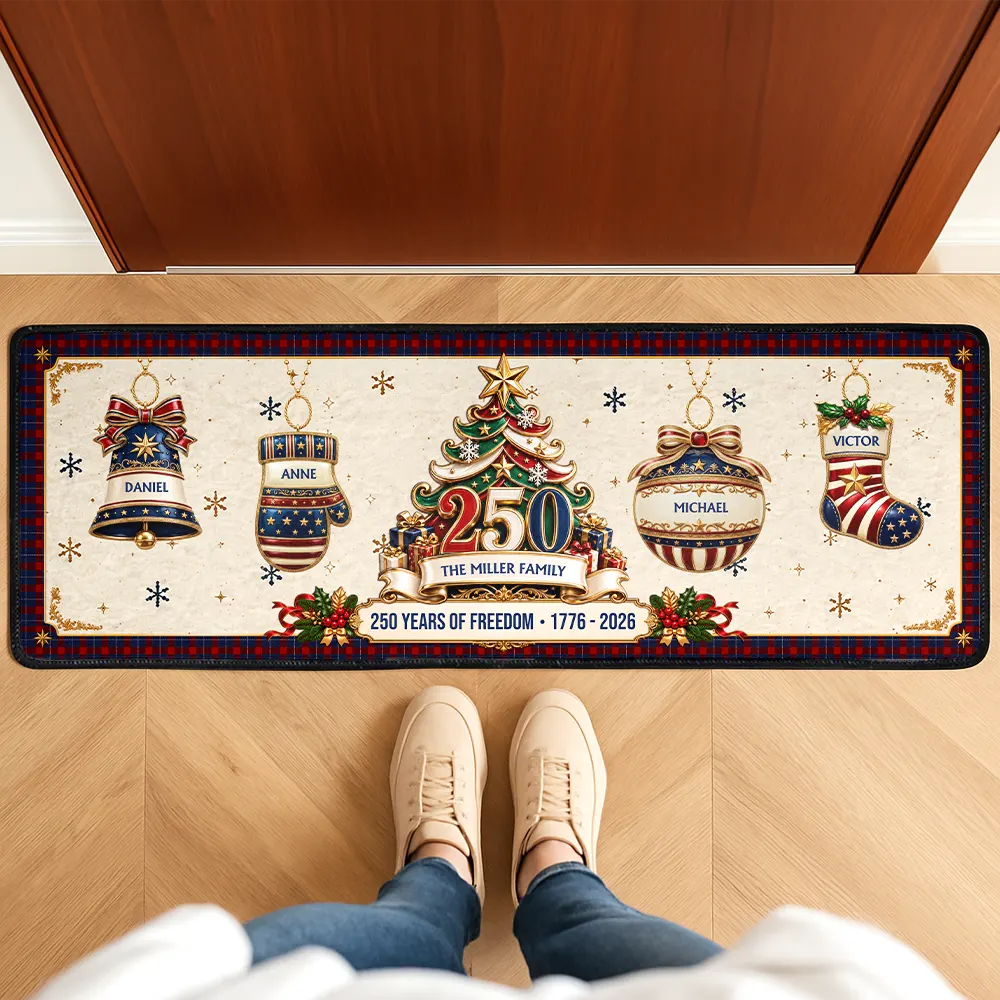 Sentimental,America 250th,Christmas,Family,Icon - Custom Family Name 250 Years Of Freedom Christmas - Personalized Runner Rug