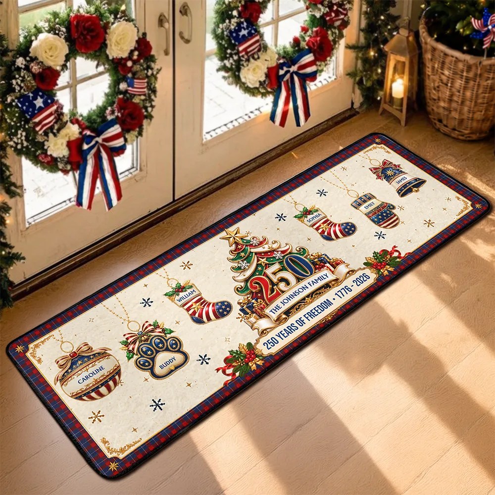 Sentimental,America 250th,Christmas,Family,Icon - Custom Family Name 250 Years Of Freedom Christmas - Personalized Runner Rug