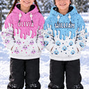 Playful,Christmas,Gift For Kids,Icon - Custom Name Dumpling Pattern Dripping Ice Cream Squishy Hunting Gift For Kids - Personalized Fleece Hoodie