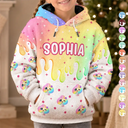 Playful,Christmas,Gift For Kids,Icon - Custom Name Dumpling Pattern Dripping Ice Cream Squishy Hunting Gift For Kids - Personalized Fleece Hoodie