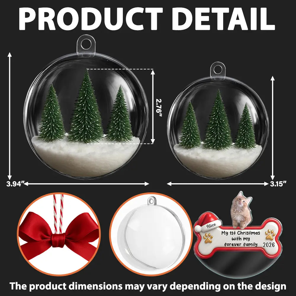 Custom Photo 1st Christmas With Forever Family - Personalized 3D Acrylic Ball Ornament