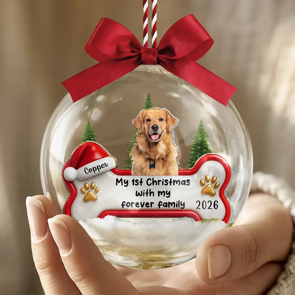 Custom Photo 1st Christmas With Forever Family - Personalized 3D Acrylic Ball Ornament