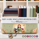 Cat Lovers,Art Design,Confident,Reading,Pet Lovers,Photo - 3D Reading Woman & Man - Custom Photo 3D Book Lover Just A Girl Who Loves Books And Cats - Personalized Storage Basket