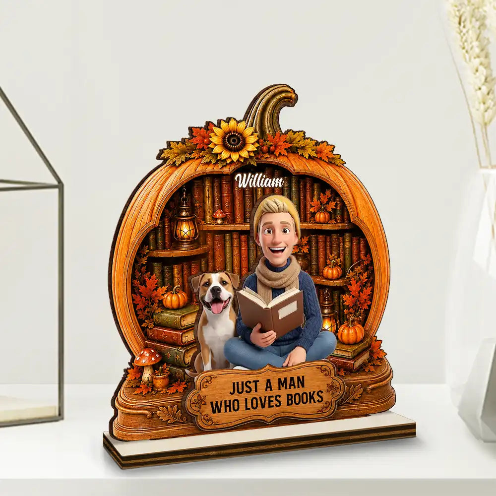 Art Design,Cozy,Reading,Gift For Yourself,Photo - 3D Reading Woman & Man - Custom Photo 3D Book Lover Just A Girl Who Loves Books Pumpkin - Personalized Custom Shaped Wooden Plaque