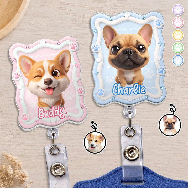Adorable,Art Design,Pet Lovers,Photo - 3D Chibi Adorable Pet - Custom Photo 3D Chibi Pet Dog Cat Portrait - Personalized Badge Reel