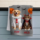 Pet Mom,Art Design,Playful,Halloween,Gift For Mother,Pet Lovers,Photo - Halloween Theme Accessories 3D Cartoon - Custom Photo 3D Halloween Themed Pet Spooky Costume Gift For Pet Lovers - Personalized Kitchen Towel