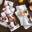 Pet Mom,Art Design,Playful,Halloween,Gift For Mother,Pet Lovers,Photo - Halloween Theme Accessories 3D Cartoon - Custom Photo 3D Halloween Themed Pet Spooky Costume Gift For Pet Lovers - Personalized Kitchen Towel