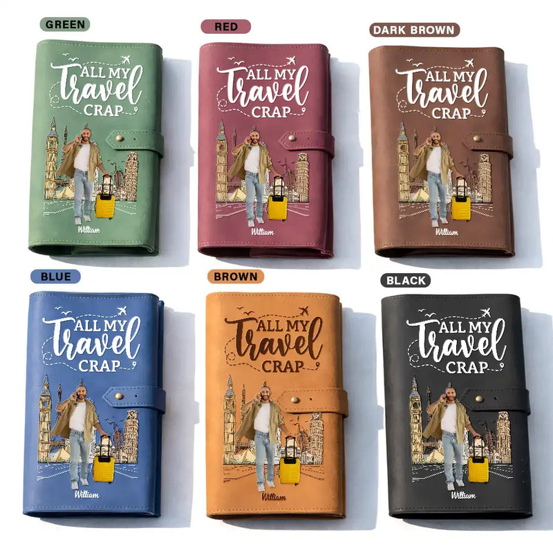 Gift For Yourself,Gift For Women,Gift For Men,Travel,Happy,Custom Photo - Custom Photo All My Travel Crap - Personalized Leather Cable Bag