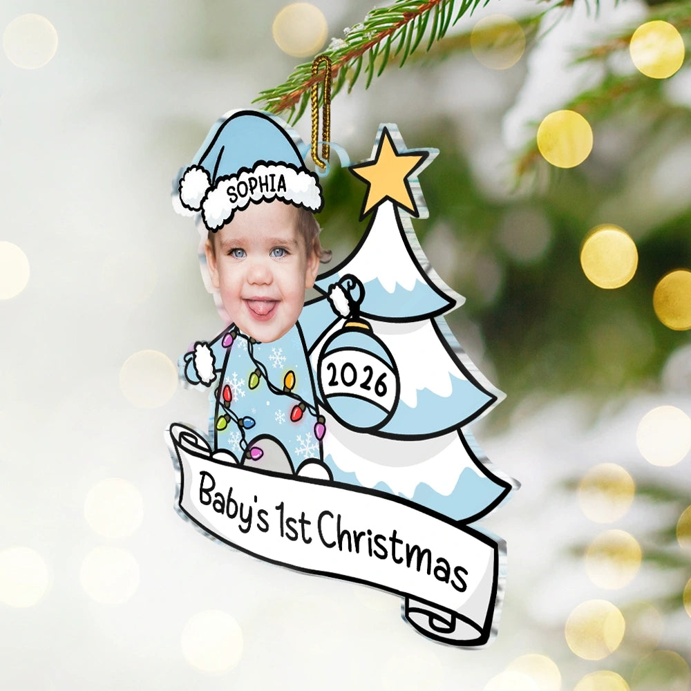 Custom Photo Baby First Christmas Funny - Personalized Custom Shaped Acrylic Ornament