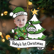 Custom Photo Baby First Christmas Funny - Personalized Custom Shaped Acrylic Ornament
