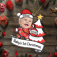 Custom Photo Baby First Christmas Funny - Personalized Custom Shaped Acrylic Ornament