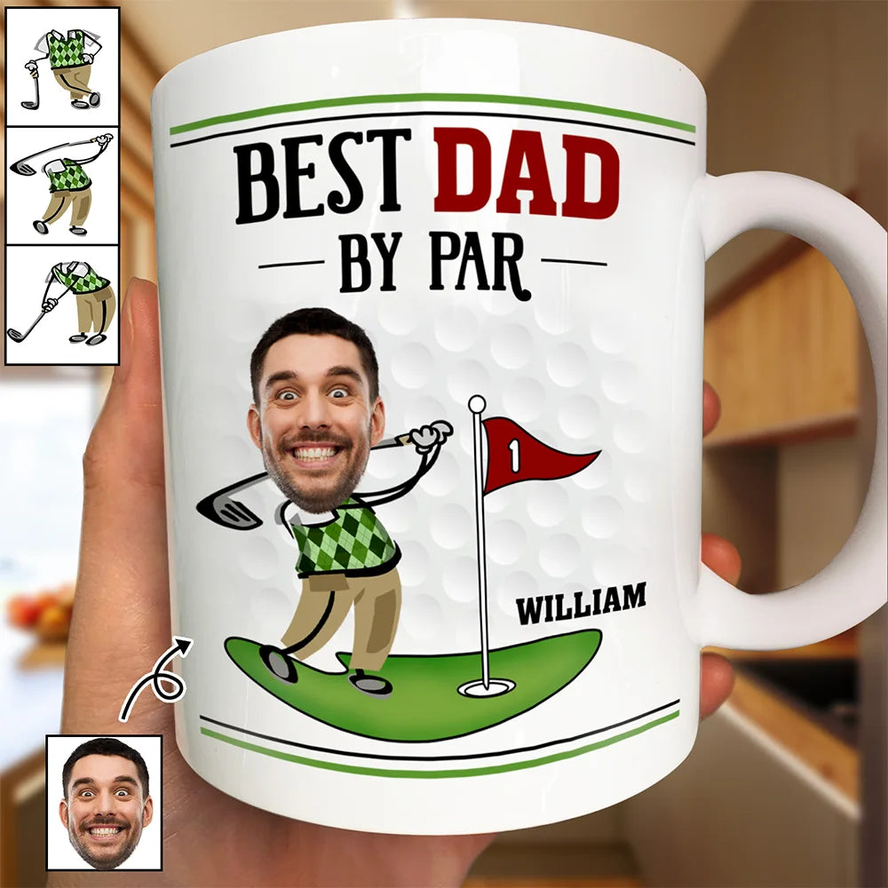 Gift For Father,Dad's Hobby,Sport Dad,Golf - Custom Photo Best Dad By Par - Personalized White Edge-to-Edge Mug

