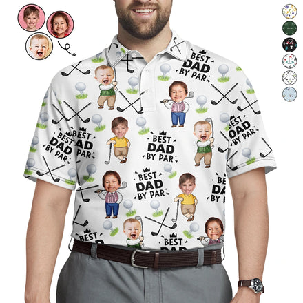 Custom Photo Best Daddy By Par Cartoon Kid - Personalized Polo Shirt