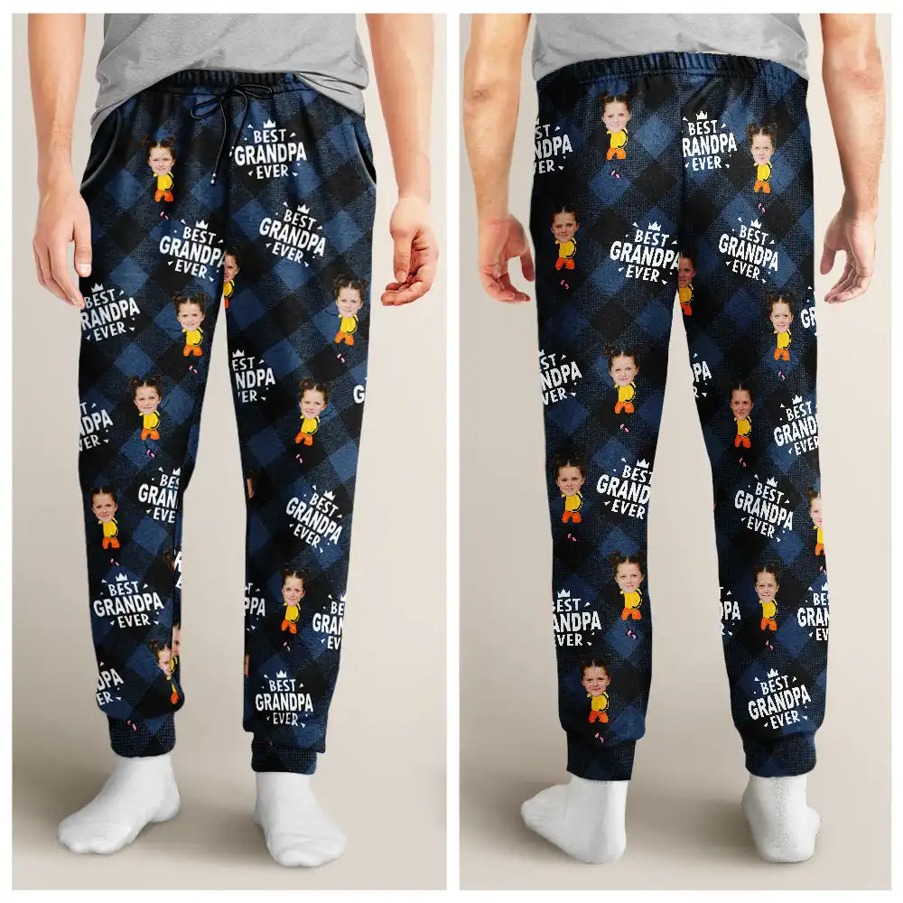 Custom Photo Best Grandpa Ever Plaid Checkered Pattern - Personalized Sweatpants