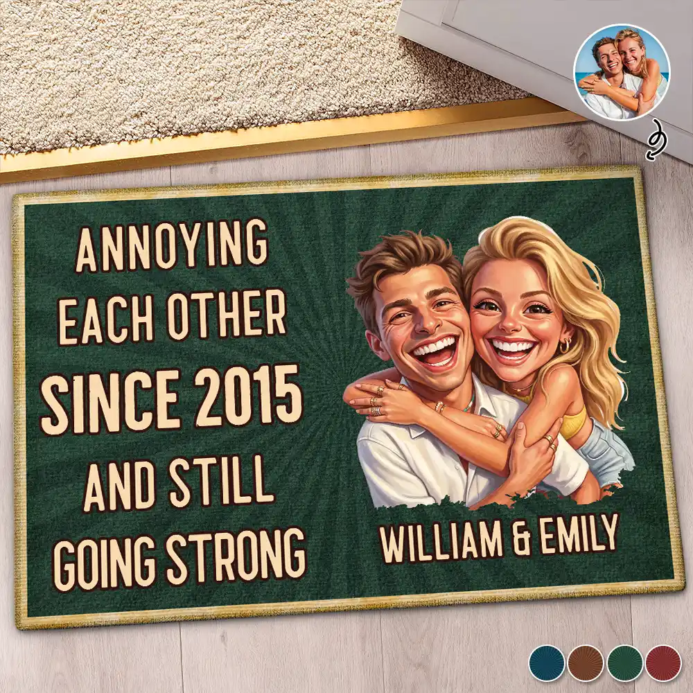 Custom Photo Caricature Vintage Annoying Each Other - Personalized Doormat