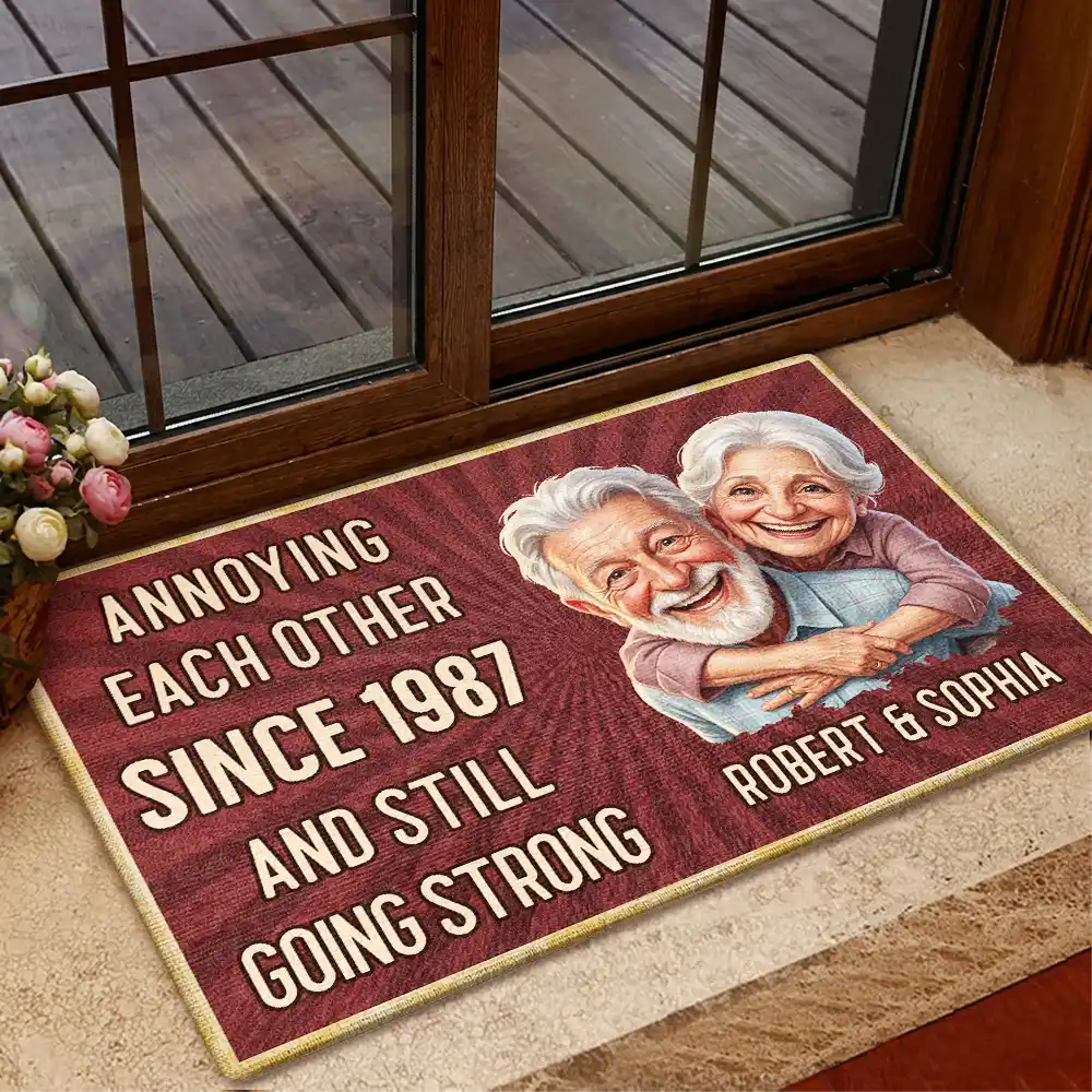Custom Photo Caricature Vintage Annoying Each Other - Personalized Doormat