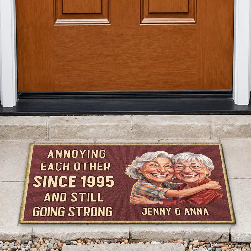 Custom Photo Caricature Vintage Annoying Each Other - Personalized Doormat