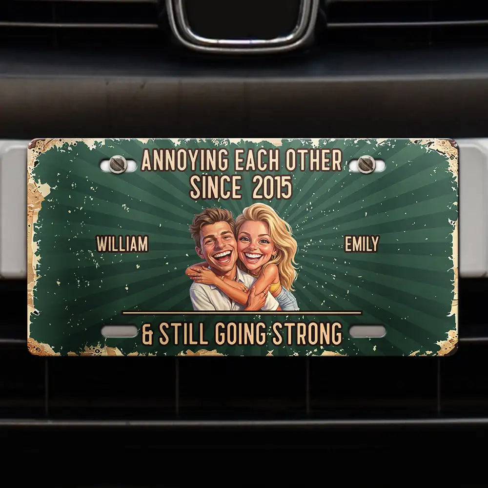 Art Design,Wedding Anniversary,Humorous,Old Couples,Gift For Couples,Photo - Caricature - Remove BG - Custom Photo Caricature Vintage Annoying Each Other - Personalized License Plate