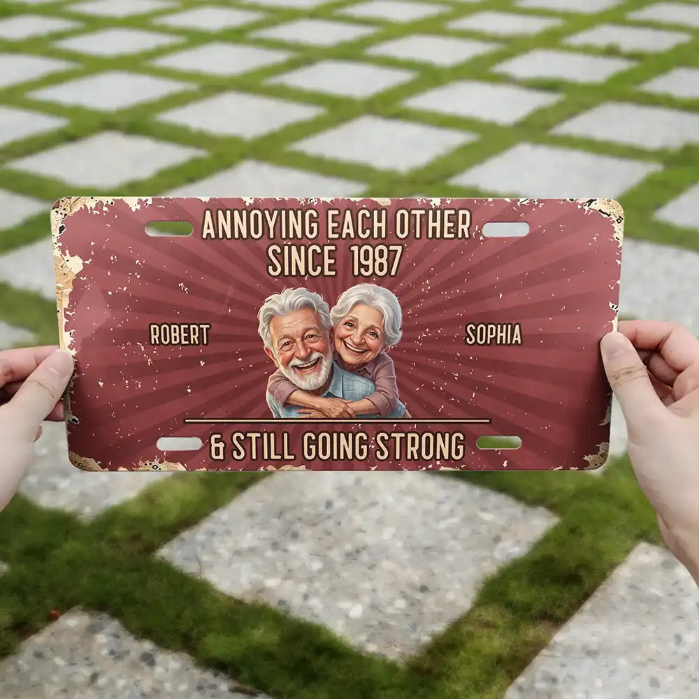 Art Design,Wedding Anniversary,Humorous,Old Couples,Gift For Couples,Photo - Caricature - Remove BG - Custom Photo Caricature Vintage Annoying Each Other - Personalized License Plate
