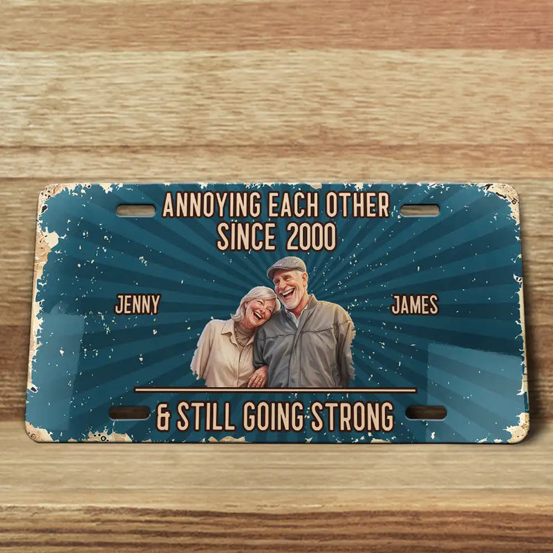 Art Design,Wedding Anniversary,Humorous,Old Couples,Gift For Couples,Photo - Caricature - Remove BG - Custom Photo Caricature Vintage Annoying Each Other - Personalized License Plate