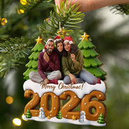 Art Design, Christmas, Cozy, Family, Photo - Cartoon Portrait - Custom Photo Cartoon Portrait 3D Effect Christmas Family - Personalized Custom Shaped Wooden Ornament