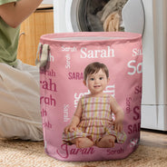 Top Market,Art Design,Playful,Christmas,Gift For Kids,Photo - Cartoon Portrait - Custom Photo Cartoon Portrait Name Word Pattern Gift For Kids - Personalized Laundry Basket, Storage Basket