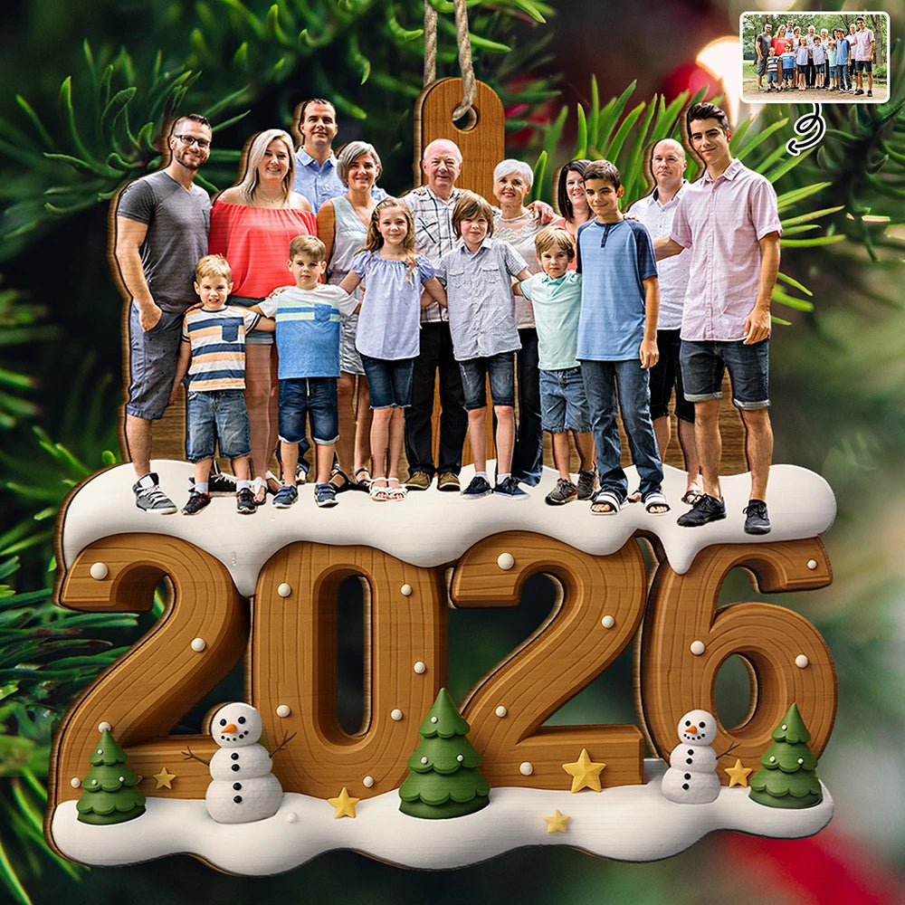 Custom Photo Christmas Family - Personalized Custom Shaped Wooden Ornament