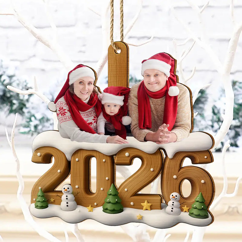 Custom Photo Christmas Family - Personalized Custom Shaped Wooden Ornament