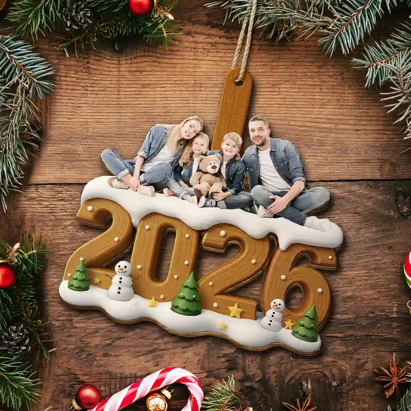 Custom Photo Christmas Family - Personalized Custom Shaped Wooden Ornament
