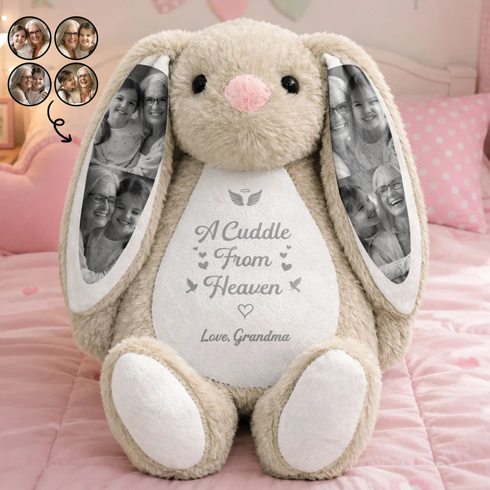 Custom Photo Cuddle From Heaven Memorial Keepsake - Personalized Soft Toy Bunny