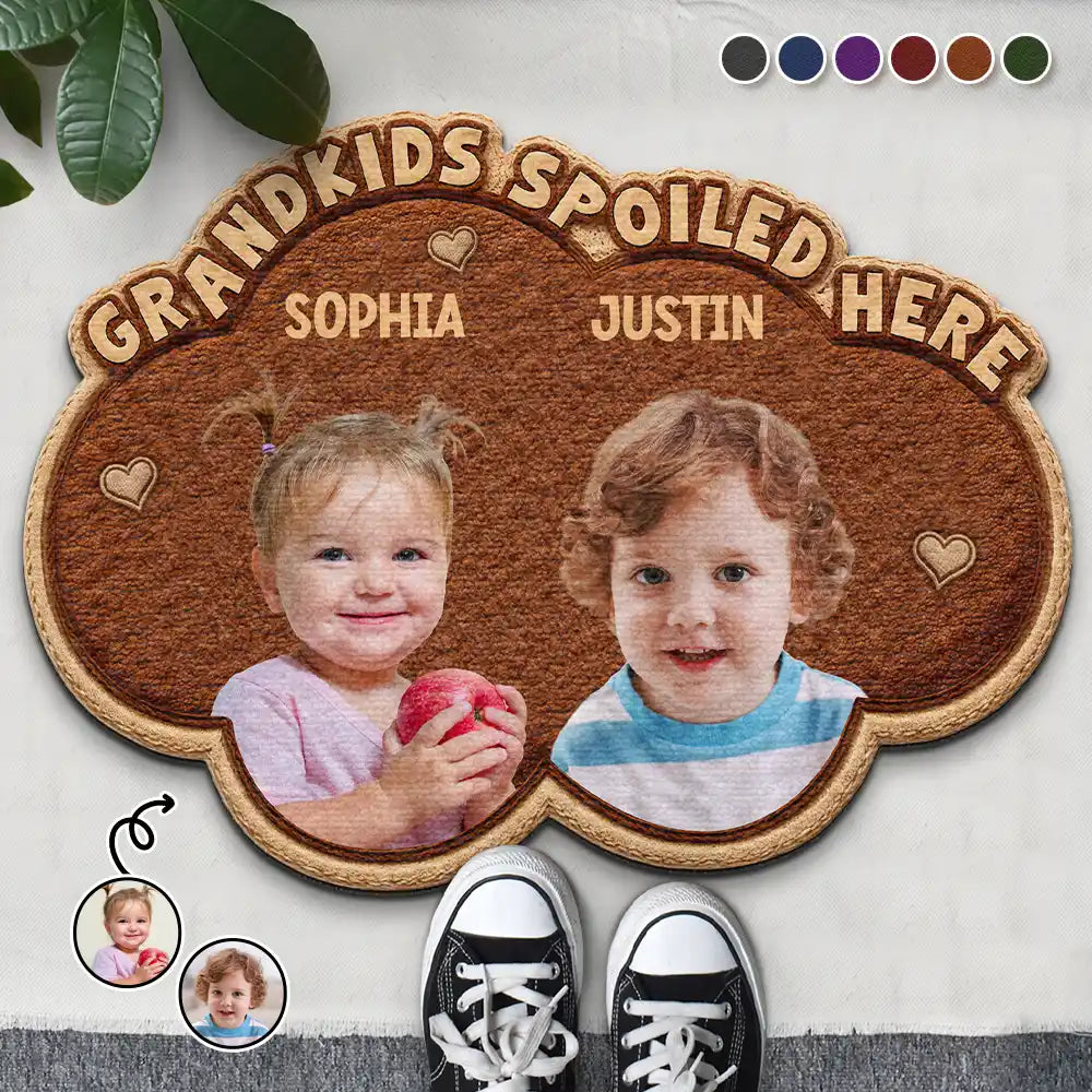 Custom Photo Faux Embroidery Effect Grandkids Spoiled Here - Personalized Custom Shaped Doormat
