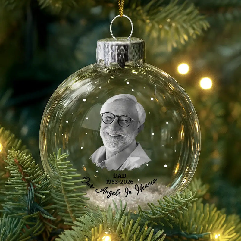 Custom Photo Feathers Appear When Dad Is Near - Personalized Glass Bauble Ornament