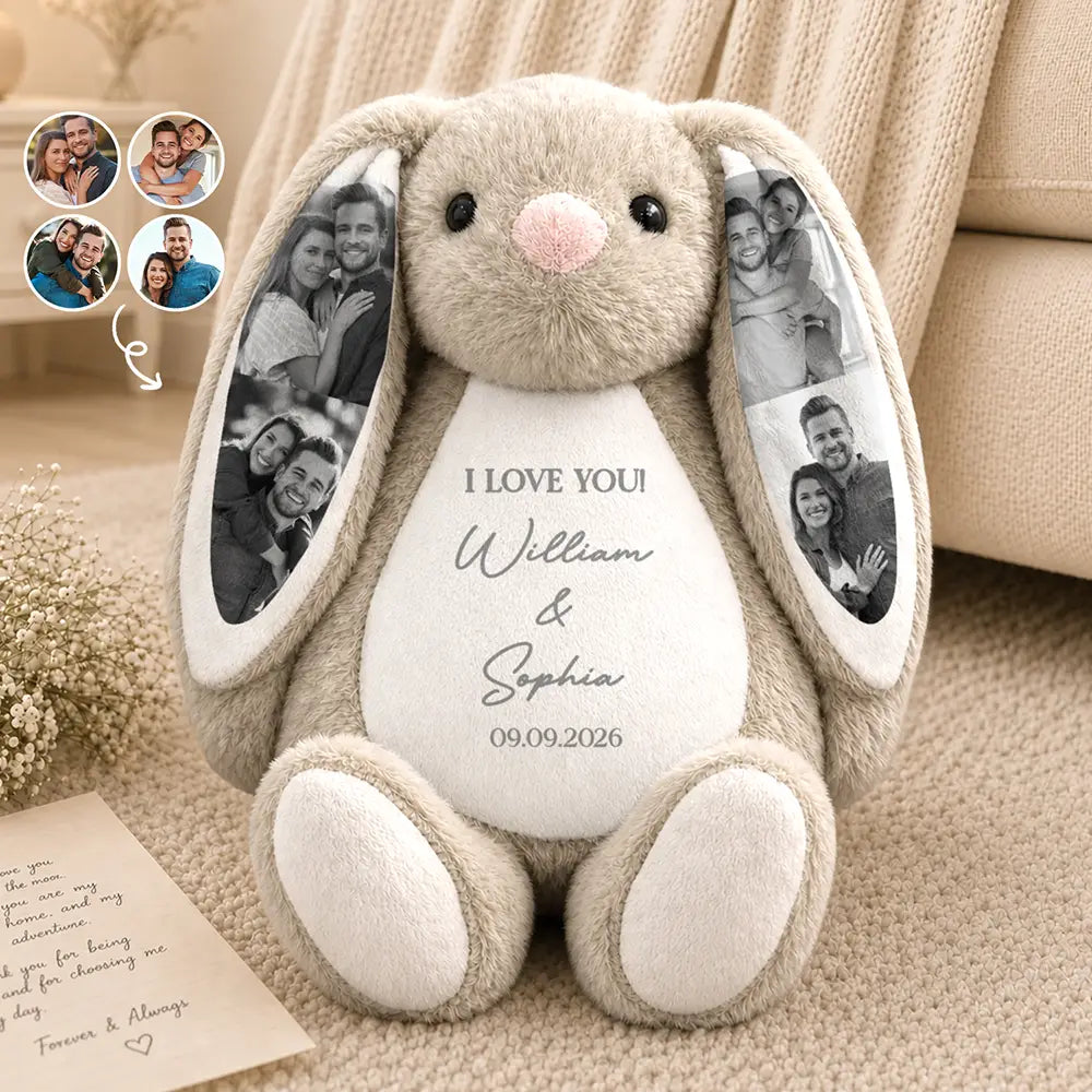 Custom Photo Forever & Always Couples Anniversary - Personalized Soft Toy Bunny