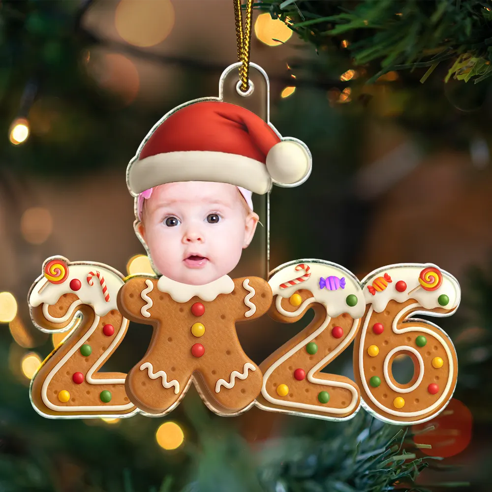 Custom Photo Gingerbread Funny Baby First Christmas - Personalized Custom Shaped Acrylic Ornament