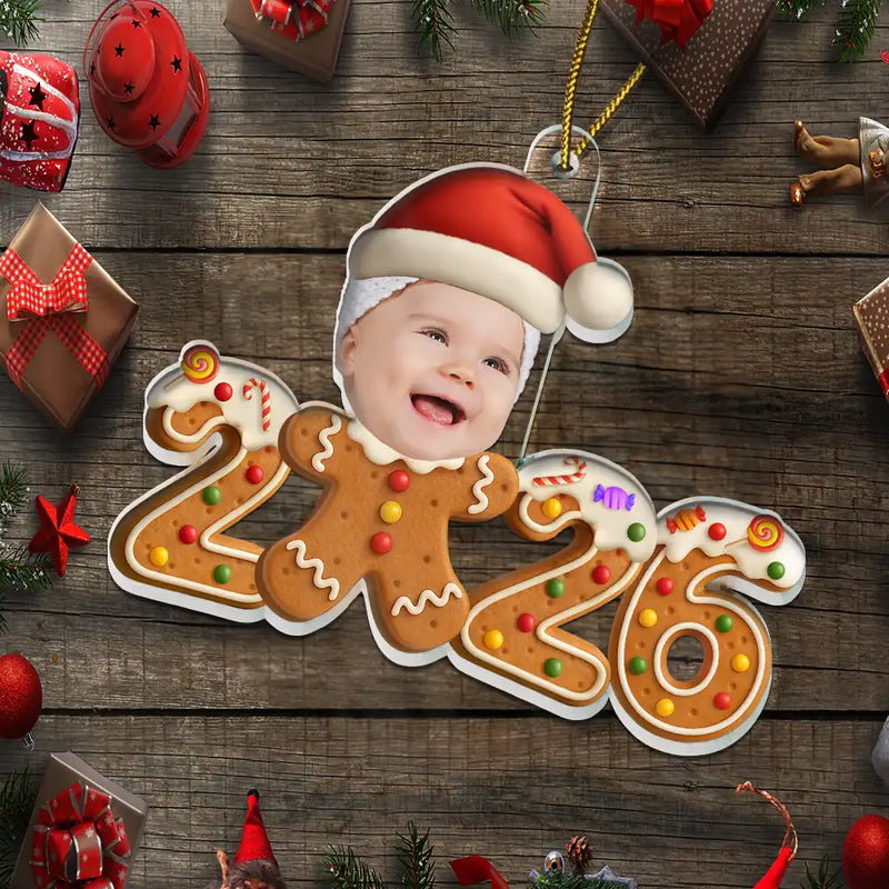 Custom Photo Gingerbread Funny Baby First Christmas - Personalized Custom Shaped Acrylic Ornament