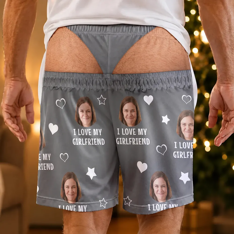 Gift For Husband,Humorous,Custom Photo,Gift For Couples,Cut-Face Photo - Custom Photo I Love My Wife Funny Butt Illusion Gift For Husband Boy Friend - Personalized Casual Shorts